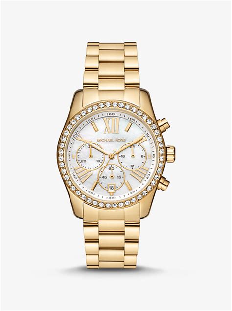 michael kors lexington pavé gold-tone watch|lexington pave gold tones.